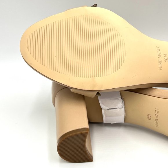 Nine West Pruce Beige Tan Natural Leather Open Toe Block Heels Sandals Shoes 10M - Picture 10 of 14